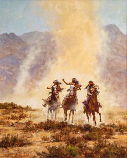 Howard Terpning, "Chased by the Devil", Giclee: Howard Terpning (Arizona, b. 1927), "Chased by the Devil", signed and numbered giclee print on canvas, ed. 165/350 sight: 36 in. x 29 in., frame: 43 in. x 36 in. Provenance: Property from th