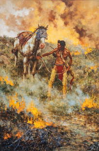 Howard Terpning, "Test of Courage", Giclee: Howard Terpning (Arizona, b. 1927), "Test of Courage", signed and numbered giclee print on canvas, ed. 1/125 sight: 40 in. x 26 in., frame: 48.5 in. x 34 in. Provenance: Property from the co