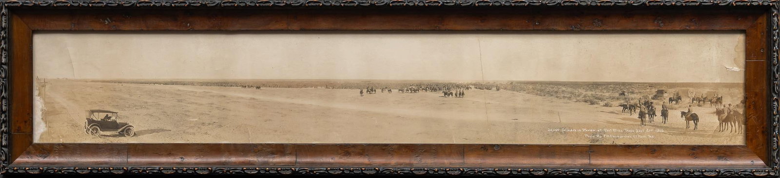 Fort Bliss Review of Soldiers, 1916: F. W. Eberspacher (El Paso, Texas), panoramic photograph of 26,000 soldiers in review at Fort Bliss, Texas, Sept. 21st, 1916 sight: 7.5 x 46.5 in., frame: 11.5 x 51 in. Provenance: Property from the c