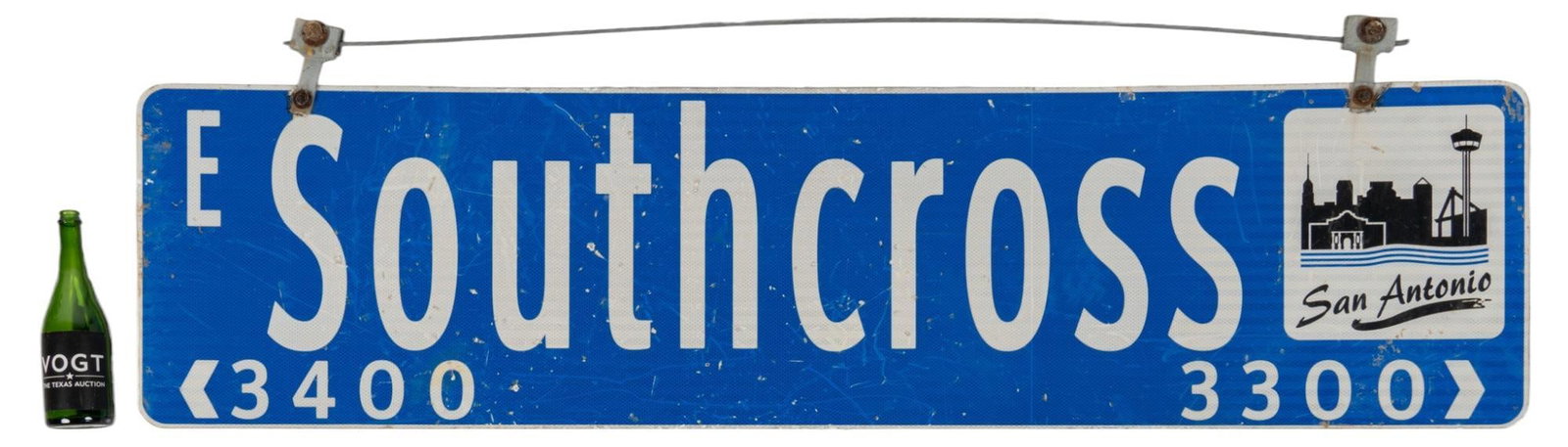East Southcross Street Sign: East Southcross (San Antonio, Texas) street sign, single sided height 18.5 in. x width 72 in. Provenance: Property from the collection of a San Antonio, Texas gentleman Shipping available for this lot