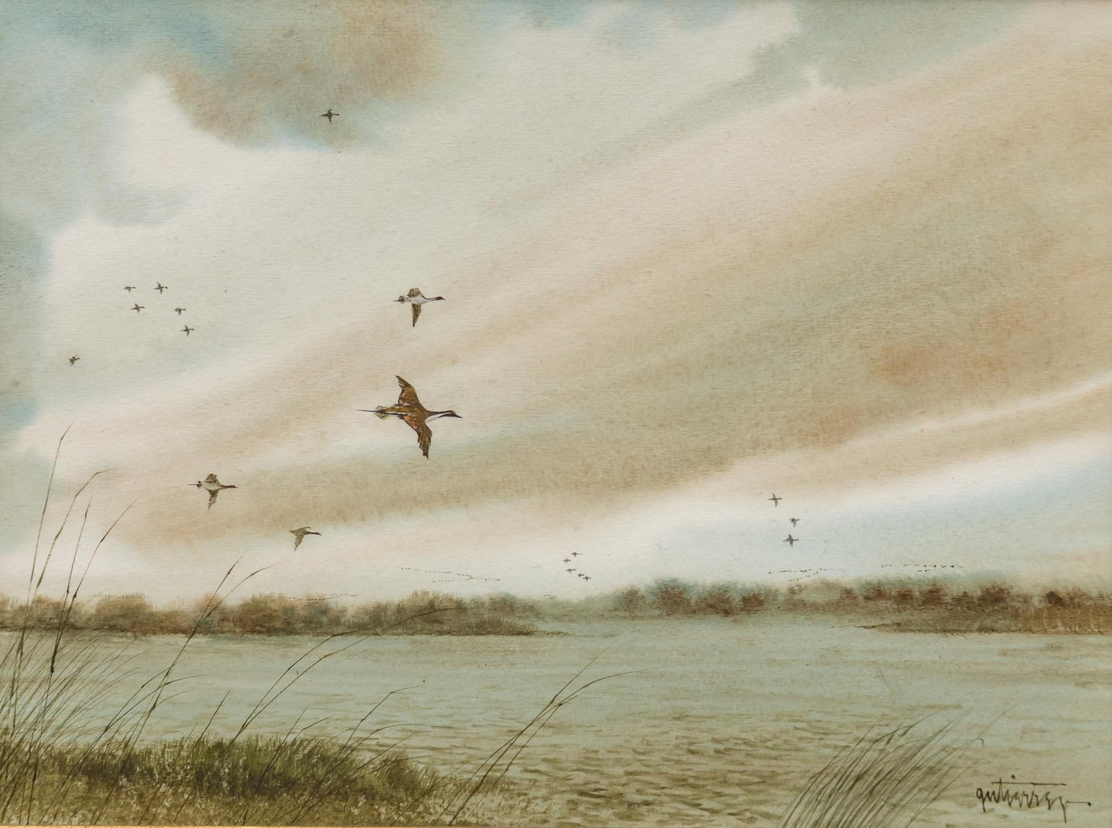 Raul Gutierrez, Marsh Birds: Raul Gutierrez (Texas, b. 1935), marsh birds, watercolor and gouache on paper sight: 9 x 12 in., frame: 18 x 21 in. Provenance: Property from the collection of an Austin, Texas gentleman Shipping avai