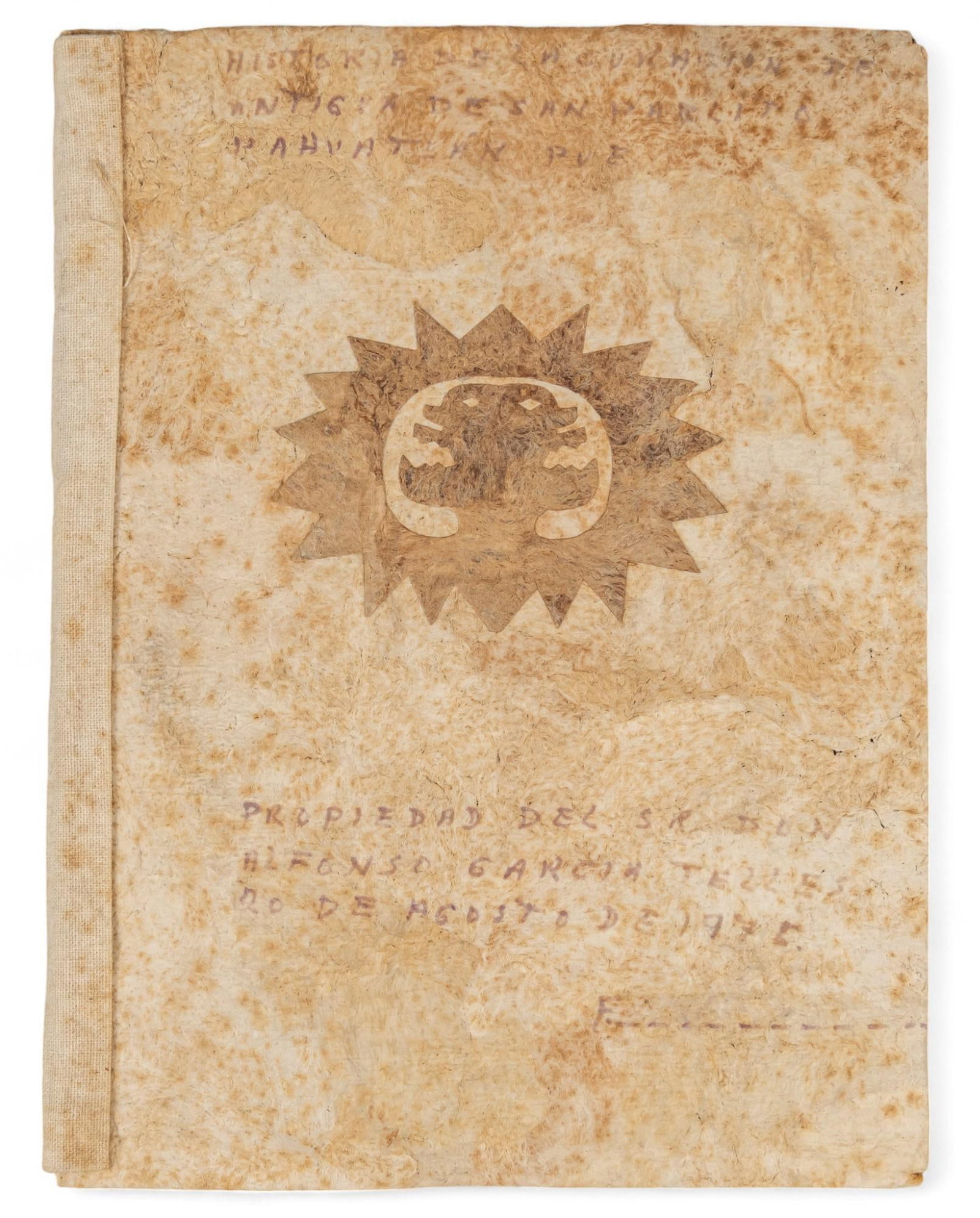 Alfonso Garcia Tellez, Otomi Manuscript, 1976: Alfonso Garcia Tellez, Otomi manuscript, on amate paper, accordion style binding, containing prayers for healing, text written in pen, dated 1976 7.25 in. x 5.5 in. Provenance: Property from a Yorkvil
