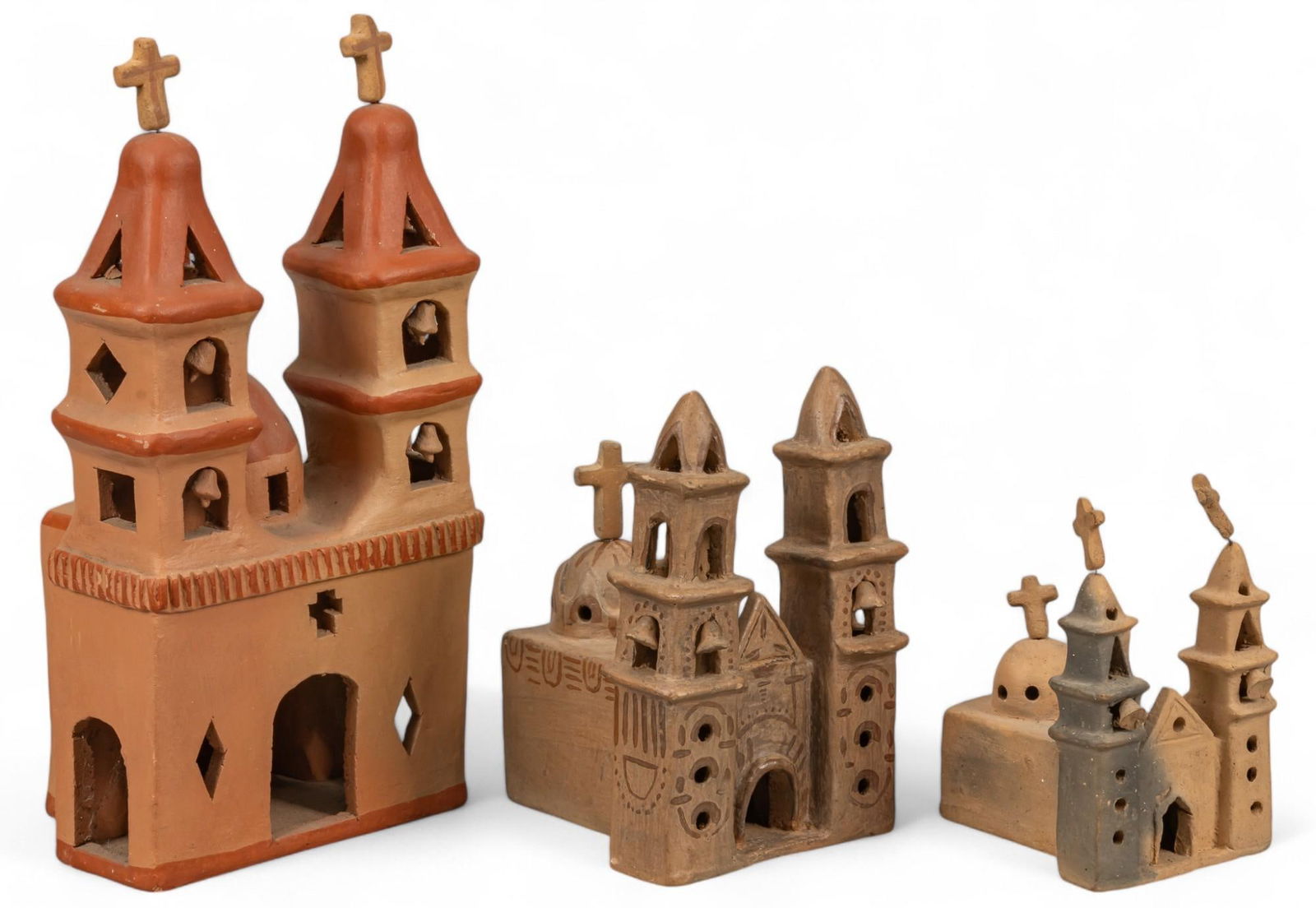 Set of (3) Redware Churches (1 of 11)