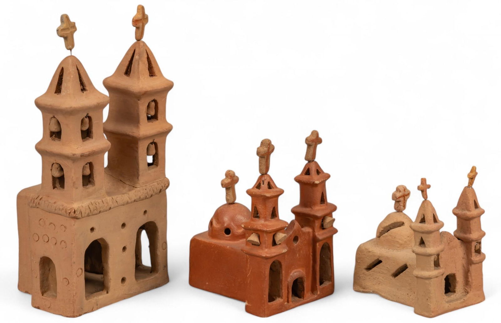 Set of (3) Redware Churches (1 of 10)