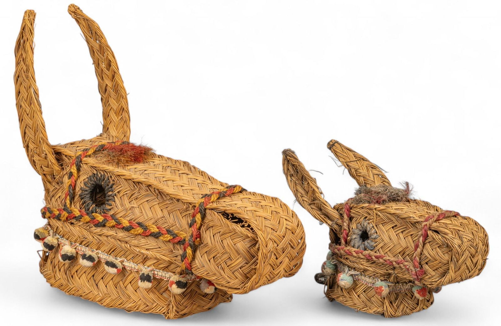 Pair of Mexican Woven Grass Donkey Head Figures (1 of 9)