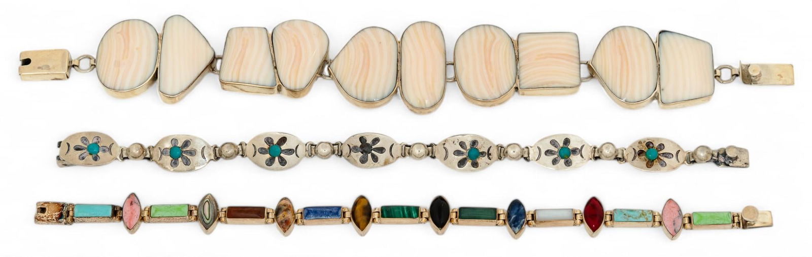 Set of (3) Mexican Sterling Silver Bracelets (1 of 8)