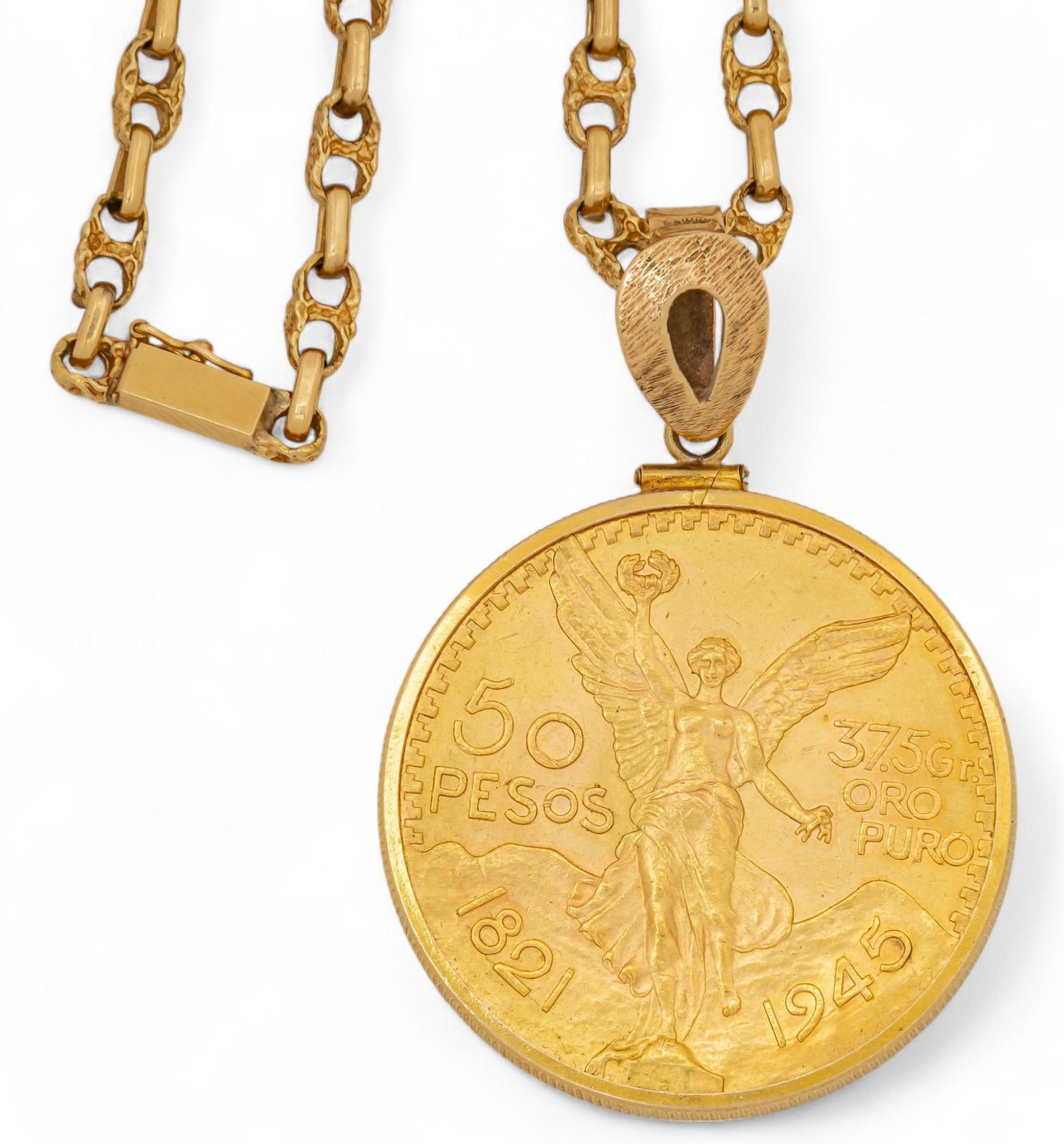 Mexican 50 Peso Gold Coin Pendant and Chain (1 of 8)