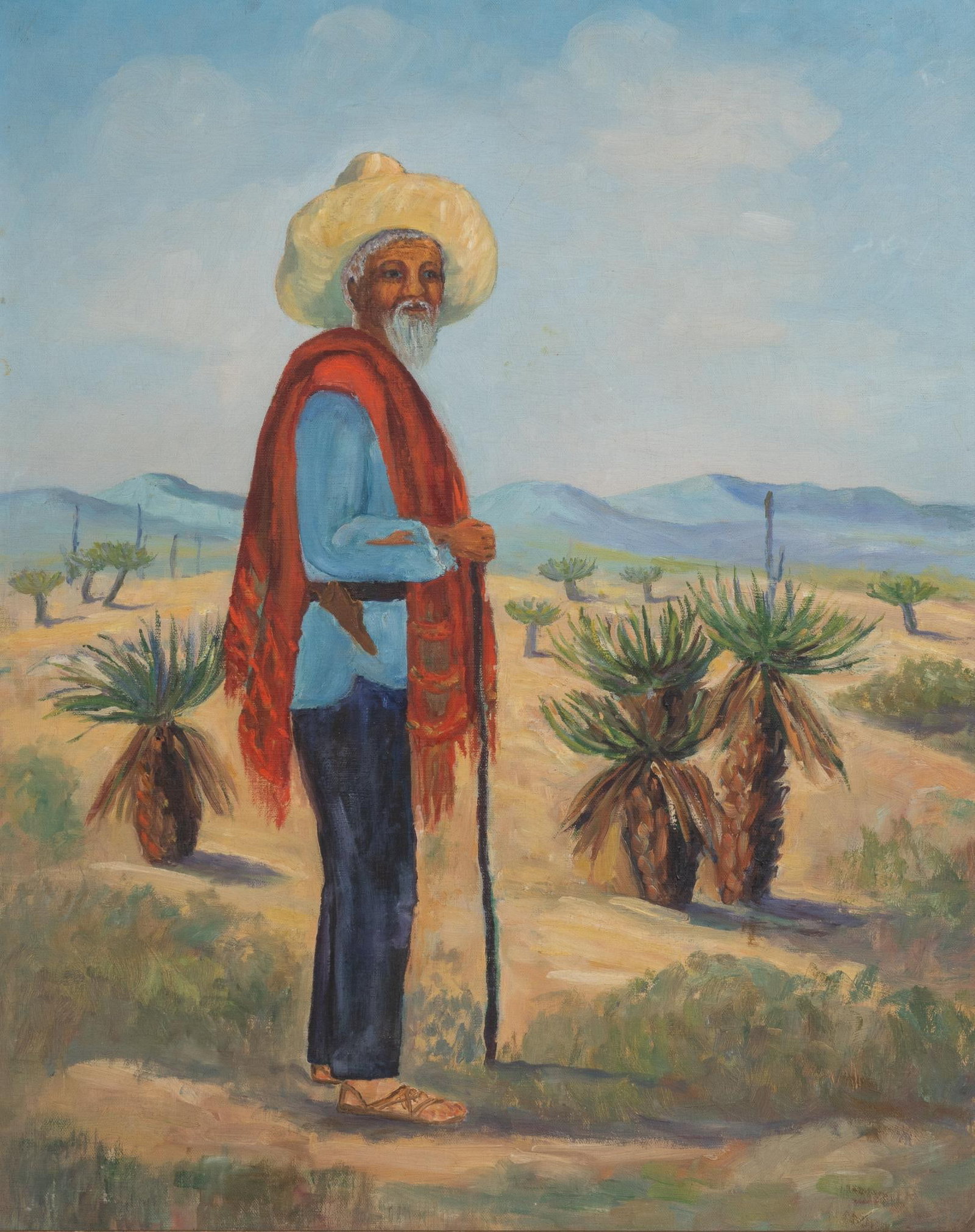 Man with Cactus, Oil on Canvas: Unsigned oil on canvas of an elderly man with cactus in the background sight: 24 x 19 in. Provenance: Property from the studio of a San Antonio, Texas artist Shipping available for this lot through ou