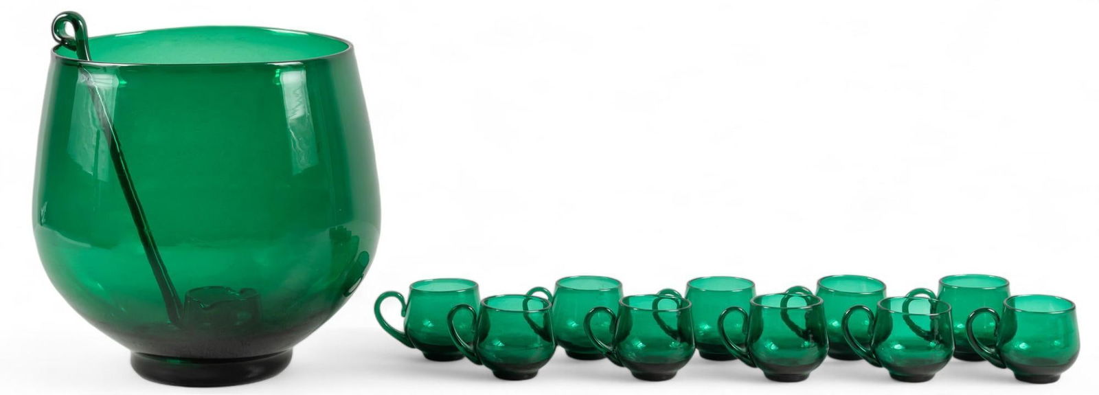 Blown Glass Punch Bowl, Ladle, and (10) Glasses (1 of 9)