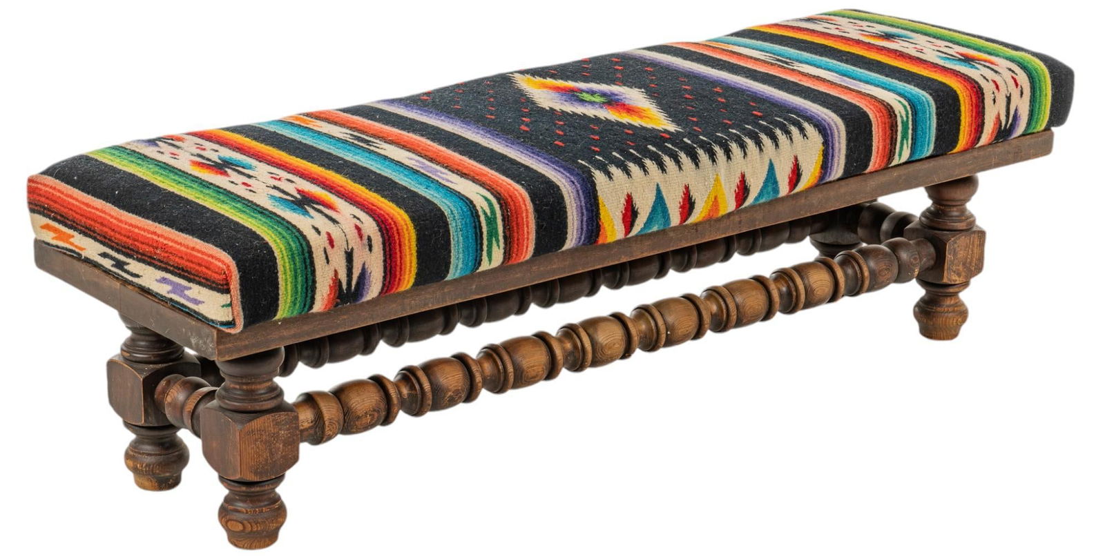 Wood Mexican Serape Ottoman (1 of 6)
