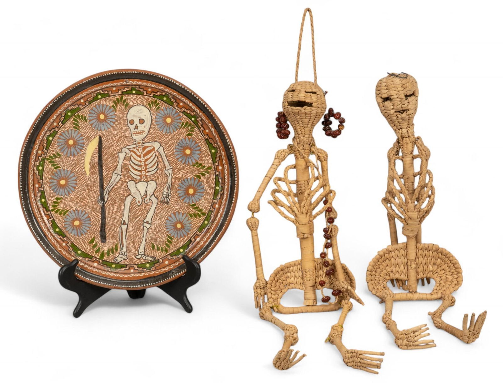 (2) Mexican Folk Art Skeletons and Plate (1 of 7)