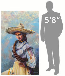Gilbert Durán | "Adelita": Gilbert Durán (San Antonio, Texas, 1947-2023) "Adelita", 1995, oil on masonite size: 60 x 36 in. Provenance: Property from the Southtown San Antonio, Texas studio of noted artist