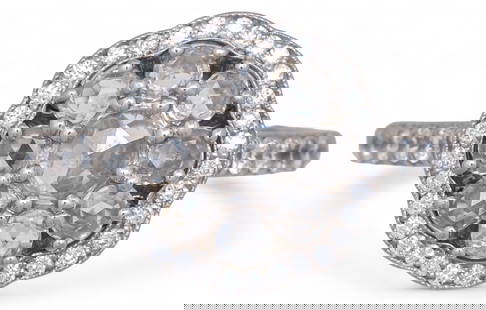 Platinum Tiffany & Co. Rose Cut Diamond Ring: Platinum Tiffany & Co. rose cut diamond ring featuring central rose cut diamond (approx. 1.0 ctw) with pave diamond halo and pave diamond band, size 5, marked "950 Pt" Total weight: