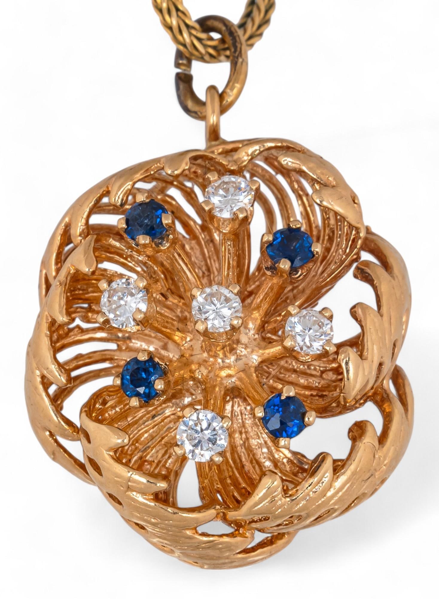 14K Sapphire and Diamond Swirl Pendant Necklace (1 of 9)