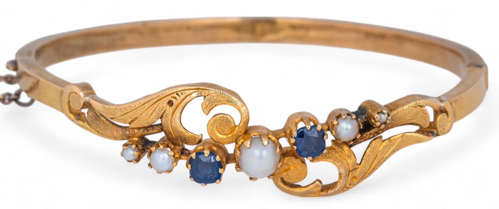 14K Vintage Pearl and Sapphire Cuff (1 of 6)