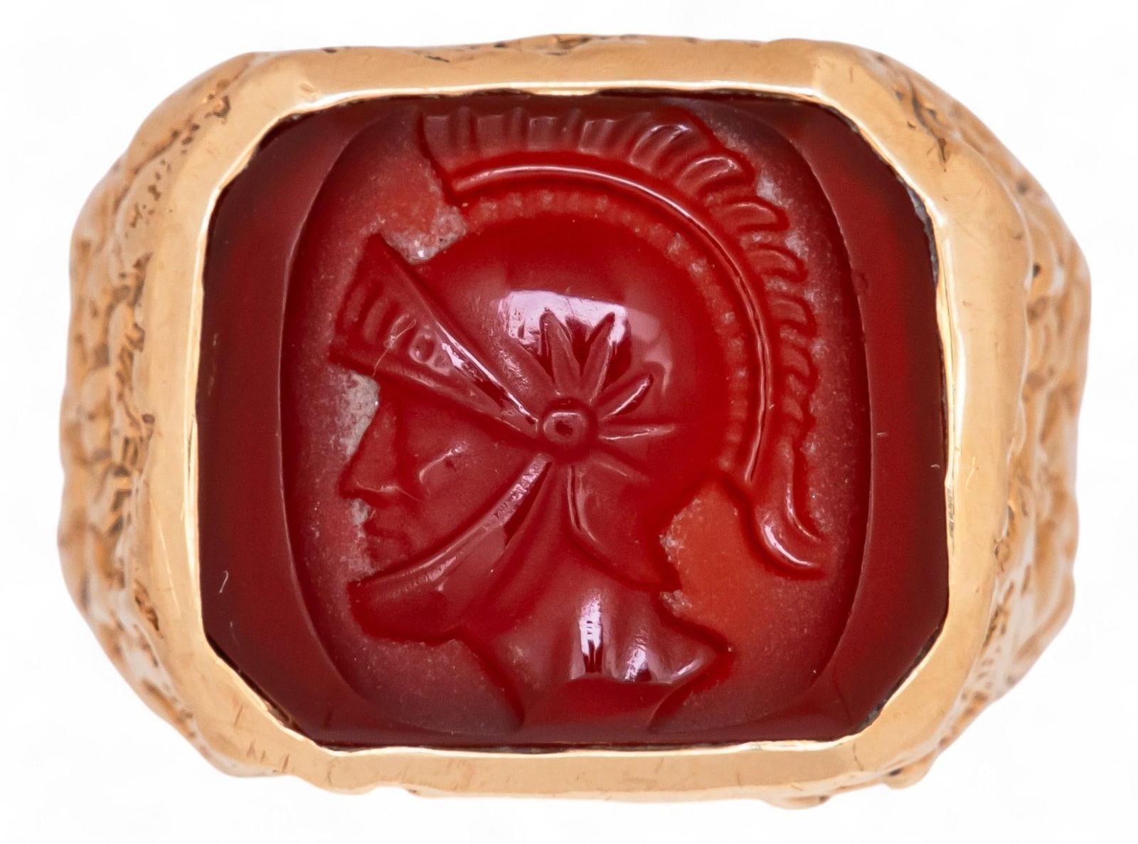 14K Men's Carved Carnelian Spartan Ring (1 of 5)