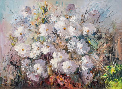 Jose Vives-Atsara, "Flowers", 1965: Jose Vives-Atsara (Spain / San Antonio, Texas, 1919-2004), "Flowers", 1965, oil on artist panel sight: 12 x 16 in., frame: 16.5 x 20.5 in. Provenance: Property from the collection of a