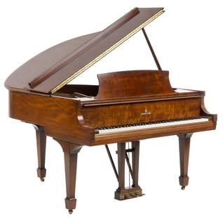 Steinway and Sons (USA) S Baby Grand Piano, 1947: Steinway and Sons (New York, New York) Model "S" baby grand piano, # 323,196, with mahogany case, includes three wooden cups for casters, and one S-18 wooden chair with cushioned seat, and