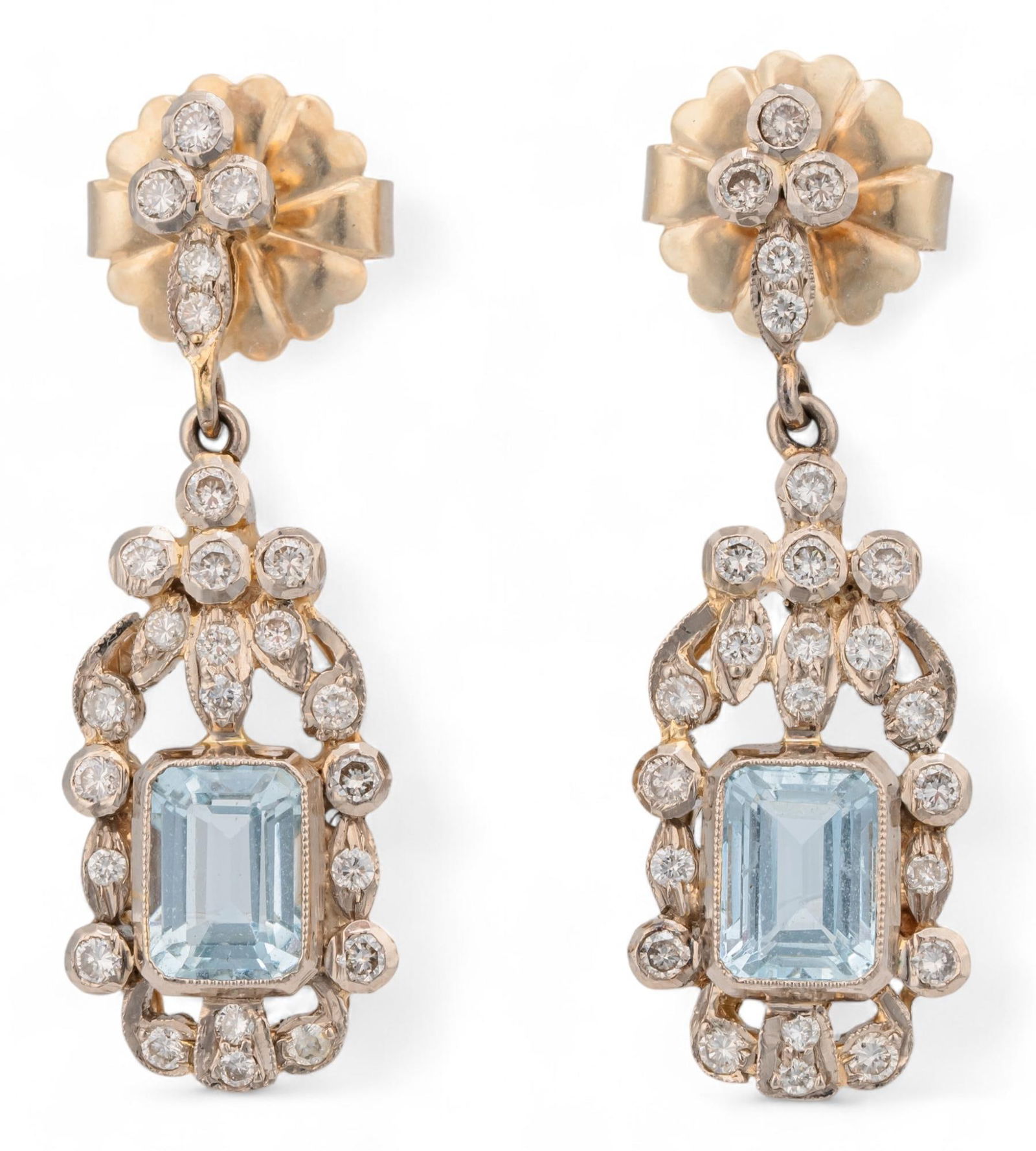 14K Art Deco Style Aquamarine and Diamond Earrings (1 of 6)