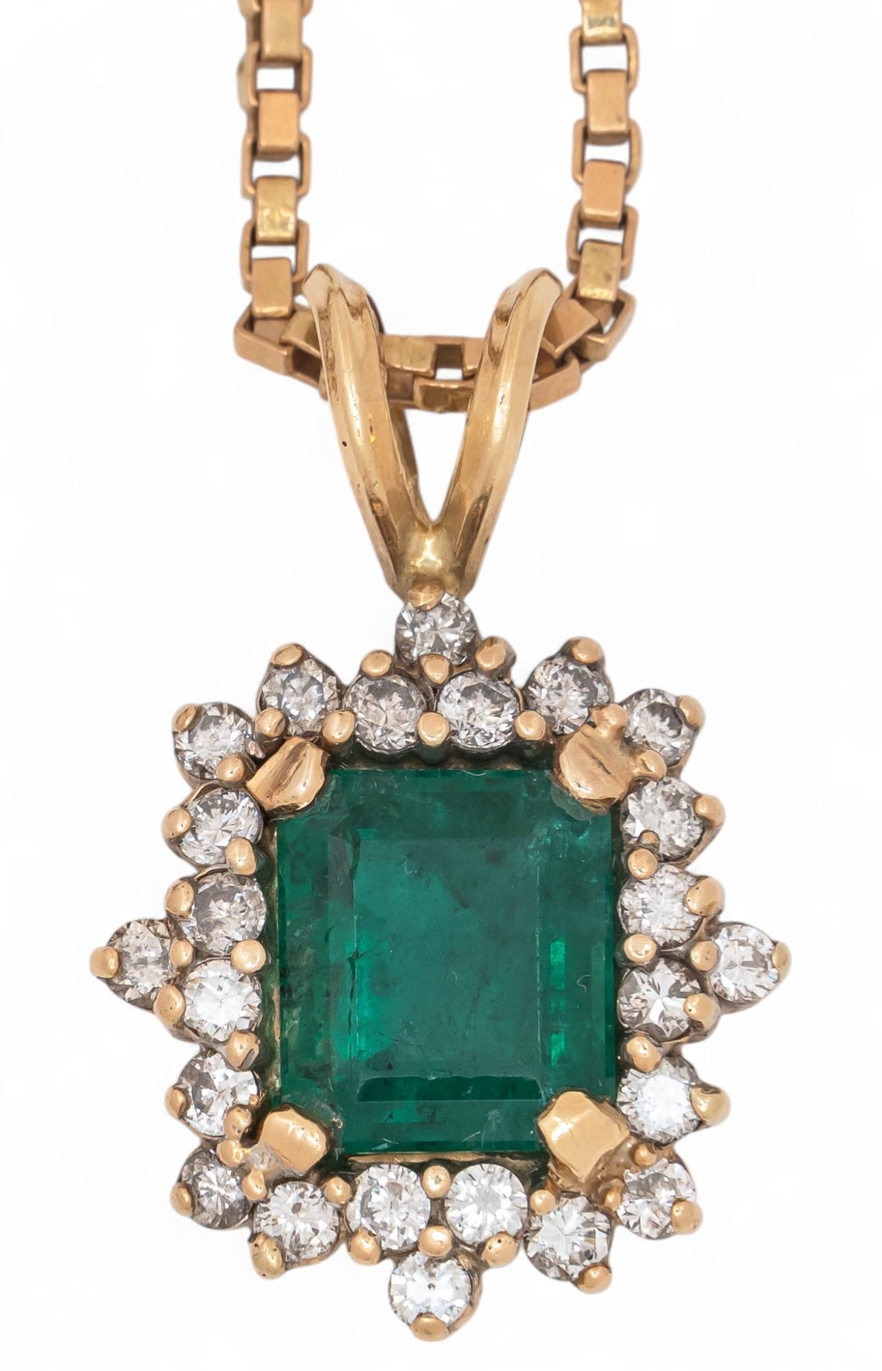 14K Emerald Pendant and Diamond Halo Necklace (1 of 9)