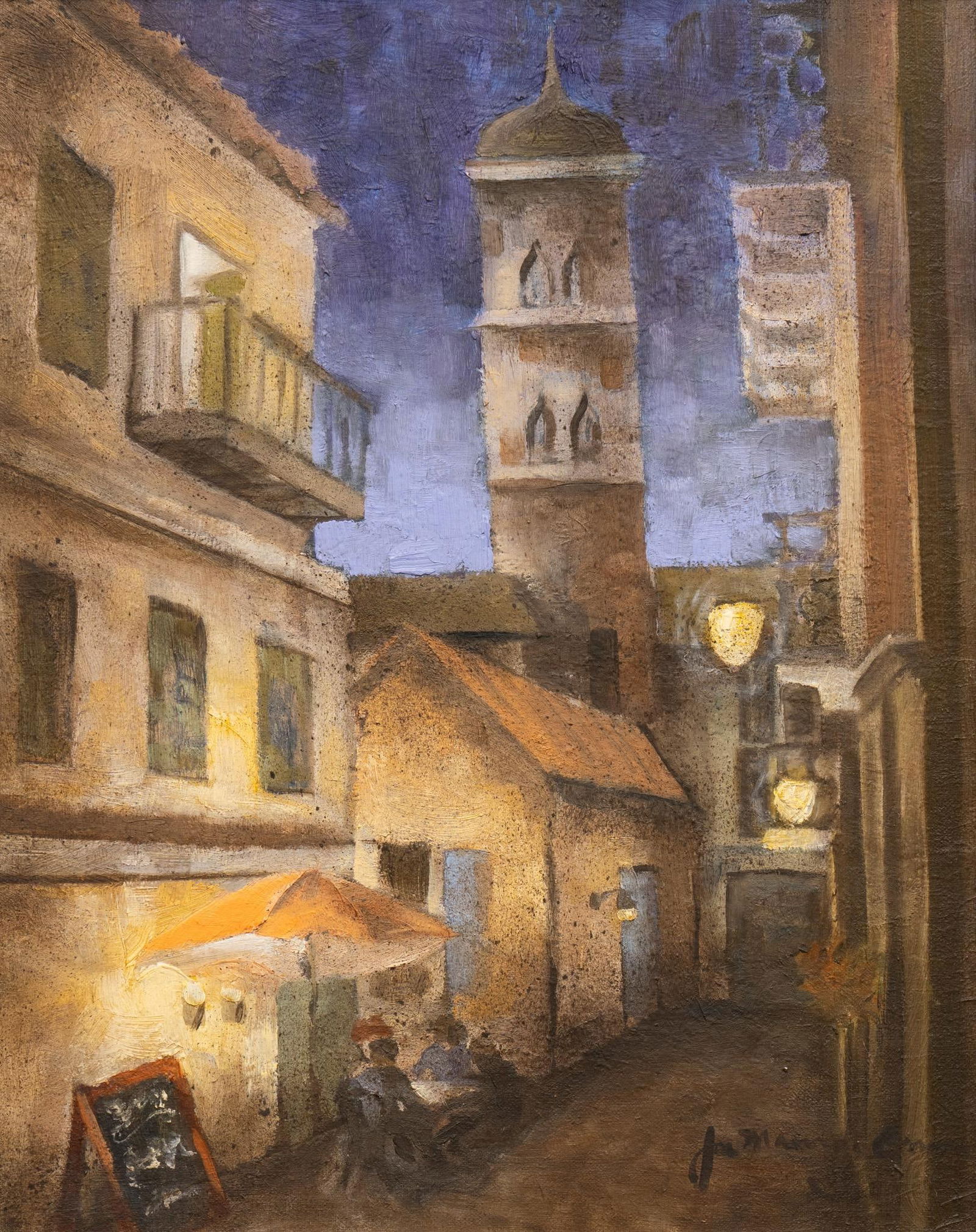 Nighttime City Scene Oil Painting (1 of 6)