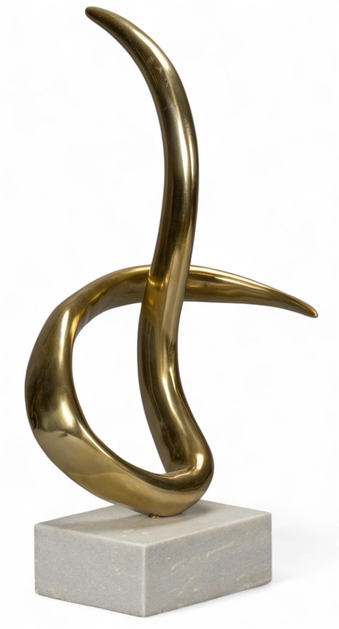Brass and Marble Sculpture: Brass sculpture with curved form, on white marble base, unsigned height 23.5 in. x width 11 in. x depth 6 in. Provenance: Property from the collection of a Hunt, Texas gentleman