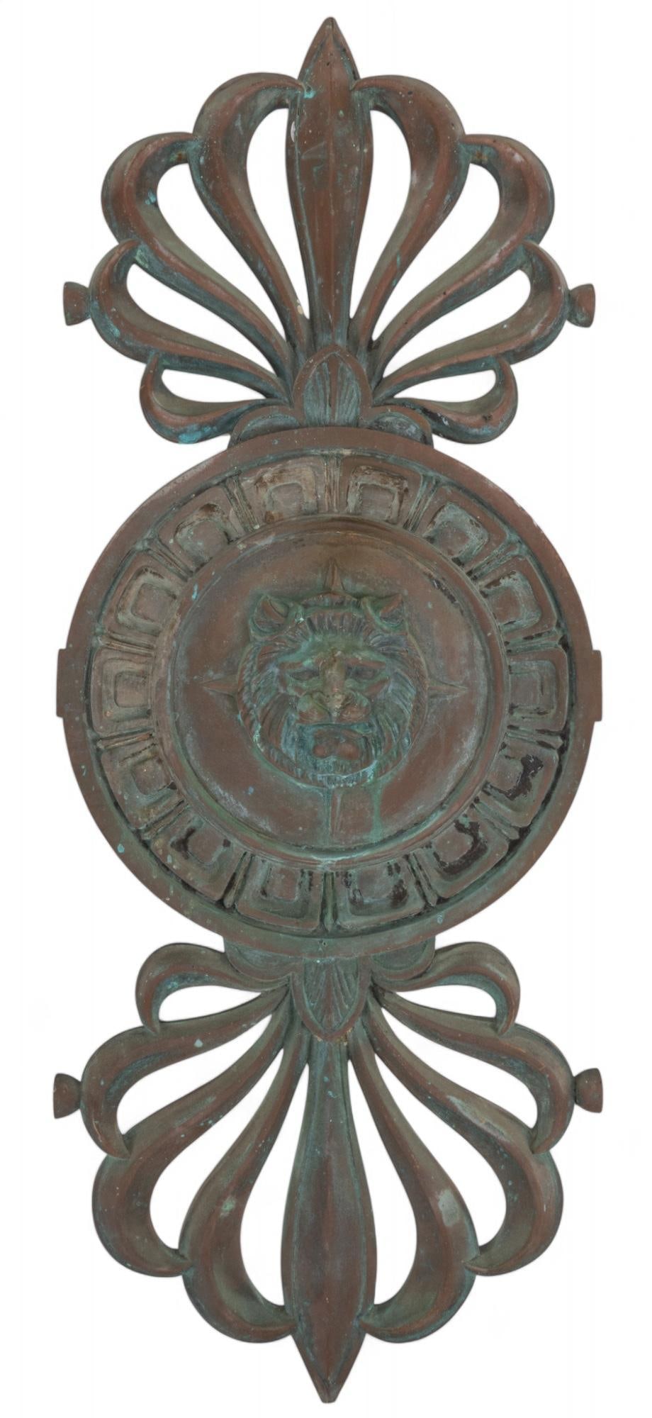 Bronze Lion Stairway Baluster: Cast bronze decorative stairway baluster, depicting lion head height 26.5 in. x width 10.5 in. x depth 1.5 in Provenance: Property from the collection of a Rockport, Texas gentleman