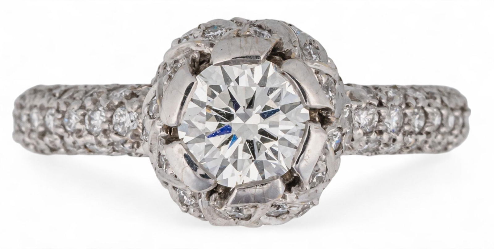 18K Jean Vitau White Gold Art Deco Style Engagement Ring (1 of 4)