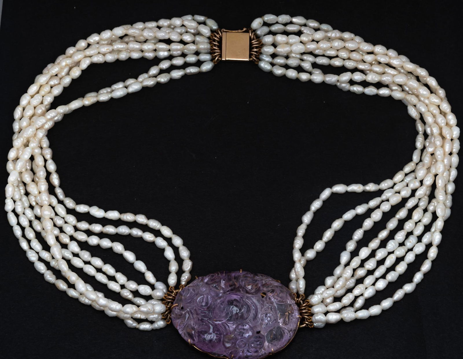 14K Seed Pearl and Carved Amethyst Necklace (1 of 6)