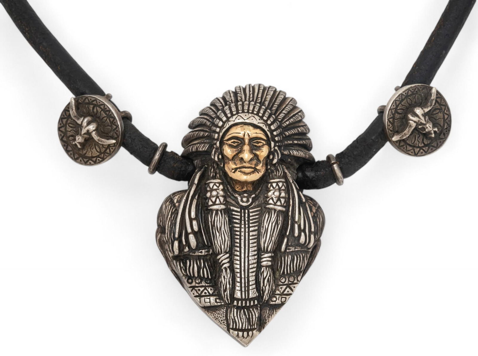 Sterling Silver and Leather Native American Pendant Necklace (1 of 9)