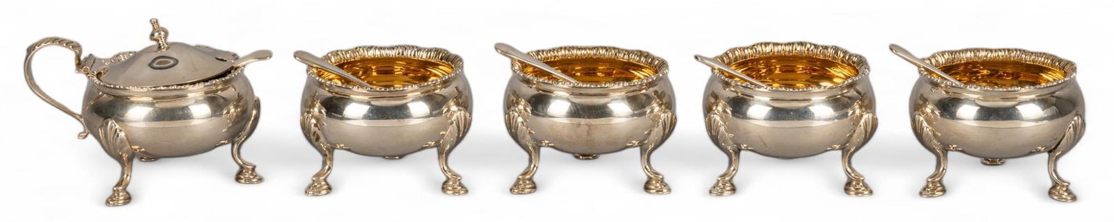 (5)English Sterling Silver Salt Dishes with Spoons (1 of 9)