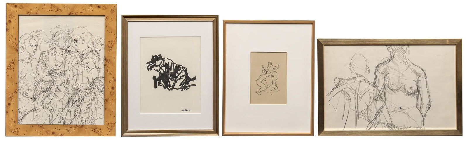 Collection of (4) Figure Sketches, Ink and Pencil: Collection of four hand-drawn sketches, to include a selection of figure and nude drawings, one signed, ink and pencil sight: 13.5 x 10.5 in., frame: 16.5 x 13.5 in. / largest Provenance: Property fro