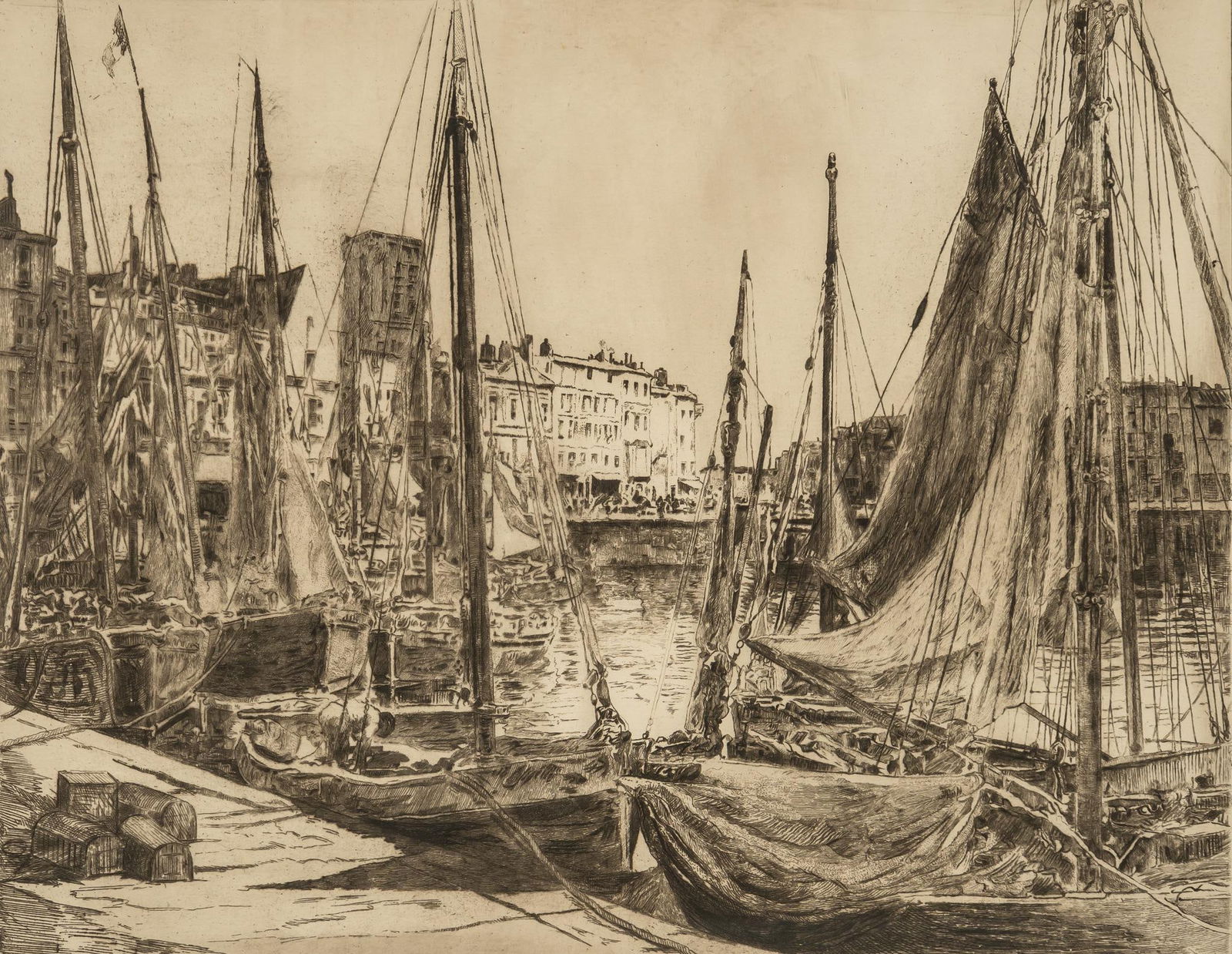 Edouard Henri Leon, French Harbor Scene, 1930 (1 of 6)