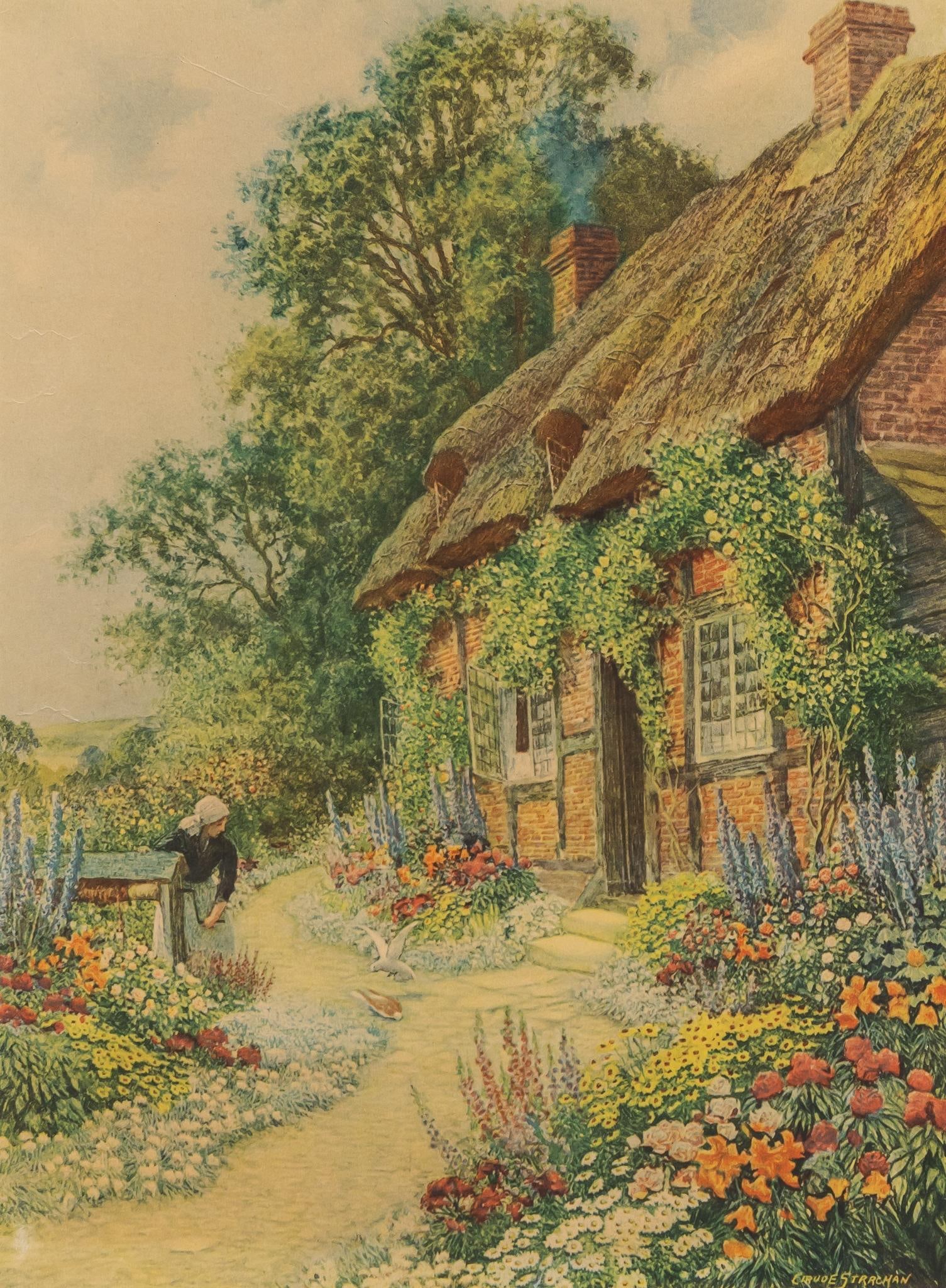 Claude Strachen, "Haven of Rest" Lithograph: Claude Strachan (Scotland, 1855-1929), "Haven of Rest", offset lithograph sight: 12 x 9 in., frame: 18.5 x 15 in.