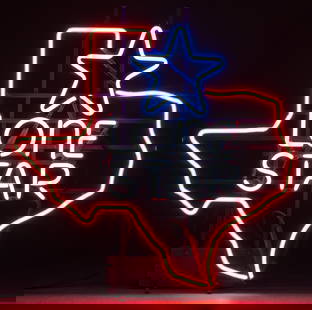 Lone Star Beer State of Texas Neon Sign: Lone Star Beer State of Texas neon sign, circa 1988 height 28 in. x width 28 in. x depth 7 in. Provenance: Property from the collection of a San Antonio, Texas gentleman