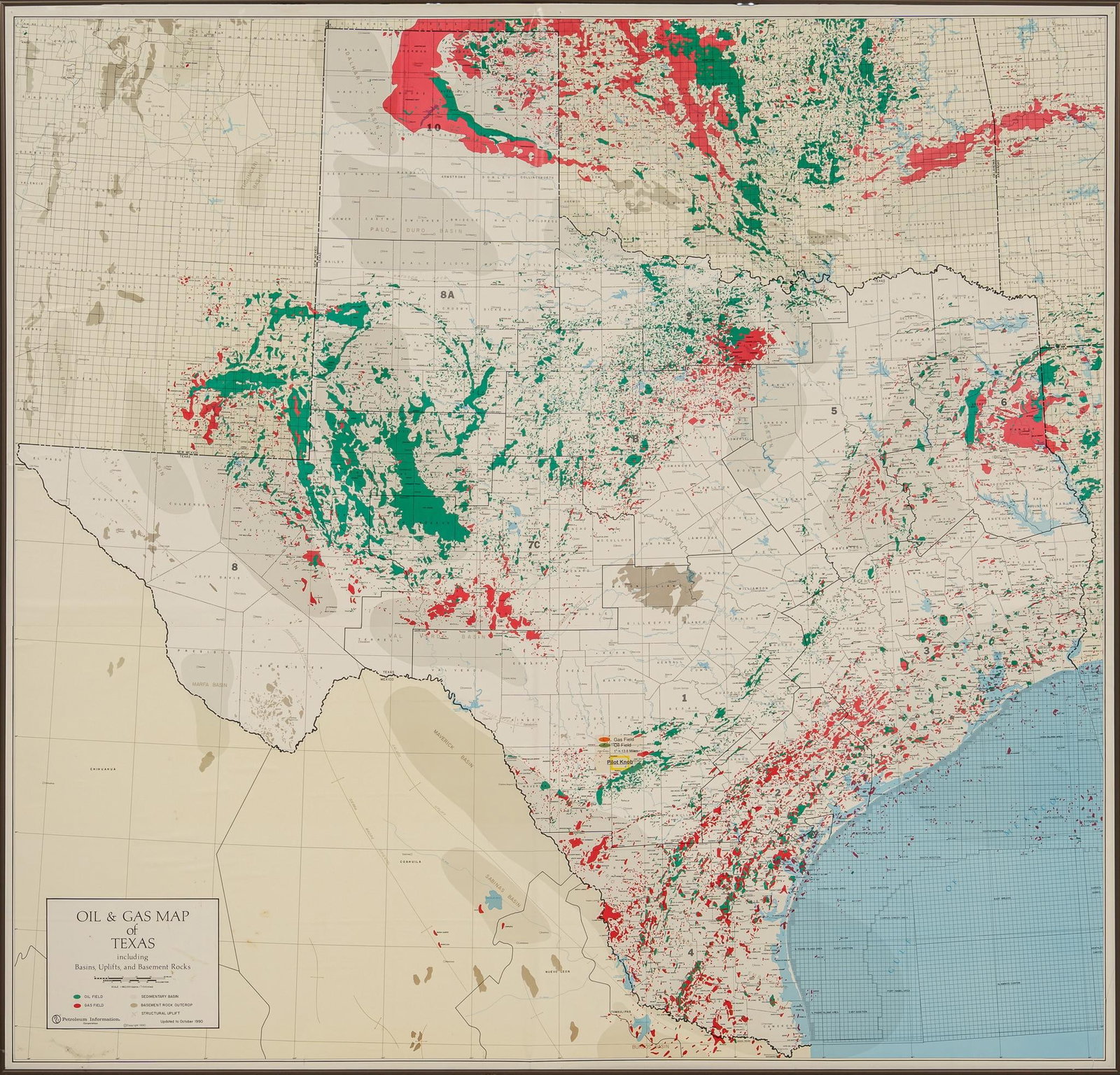 Oil and Gas Map of Texas: Oil and gas map of Texas height 57 in. x width 59 in. x depth 1 in. Provenance: Property from the collection of a San Antonio, Texas estate