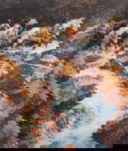 Howard Terpning, "Whitewater Passage" Giclee: Howard Terpning (Arizona, b. 1927), "Whitewater Passage", giclee print on canvas, signed and numbered ed. 42/275, framed sight: 40 x 34 in., frame: 48 x 42 in. Provenance: A Wimberley, Texas
