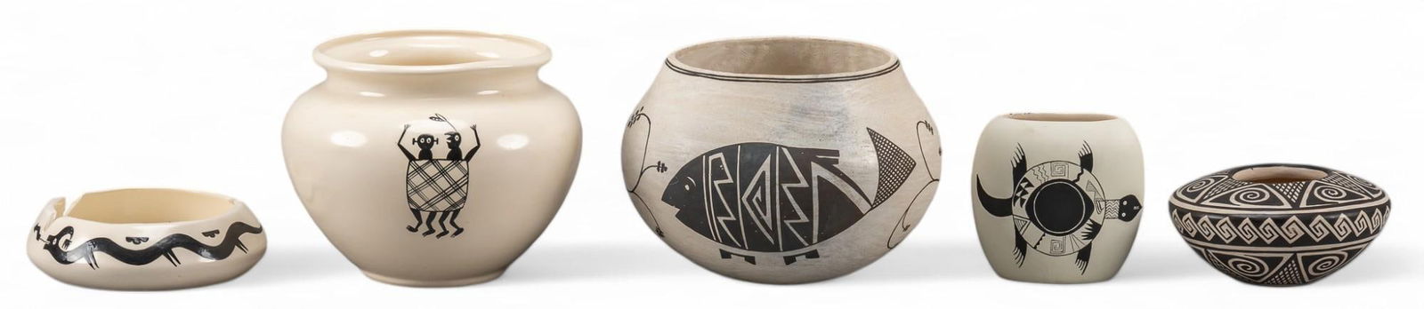 (5) Black and White Native American Style Pottery Vessels (1 of 9)