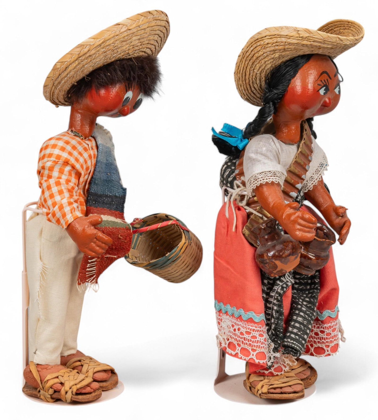 Pair of Mexican Dolls: Pair of Mexican dolls, one boy and one girl in sombreros, with girl doll featuring baby on back height 11.25 in. x width 5 in. x depth 5 in. €‹€‹€‹€‹€‹€‹&euro