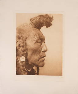 After E. S. Curtis, "Bear Bull -- Blackfoot": After Edward Sheriff Curtis (Washington / California, 1868-1952), "Bear Bull -- Blackfoot ", restrike photogravure on heavyweight paper with deckled edges, not framed image: 15.5 x 10 in., pl