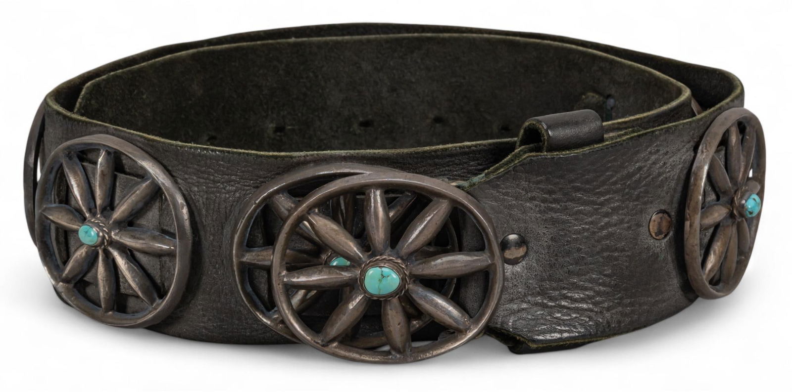 Sterling Silver and Turquoise Wagon Wheel Concho Belt (1 of 9)