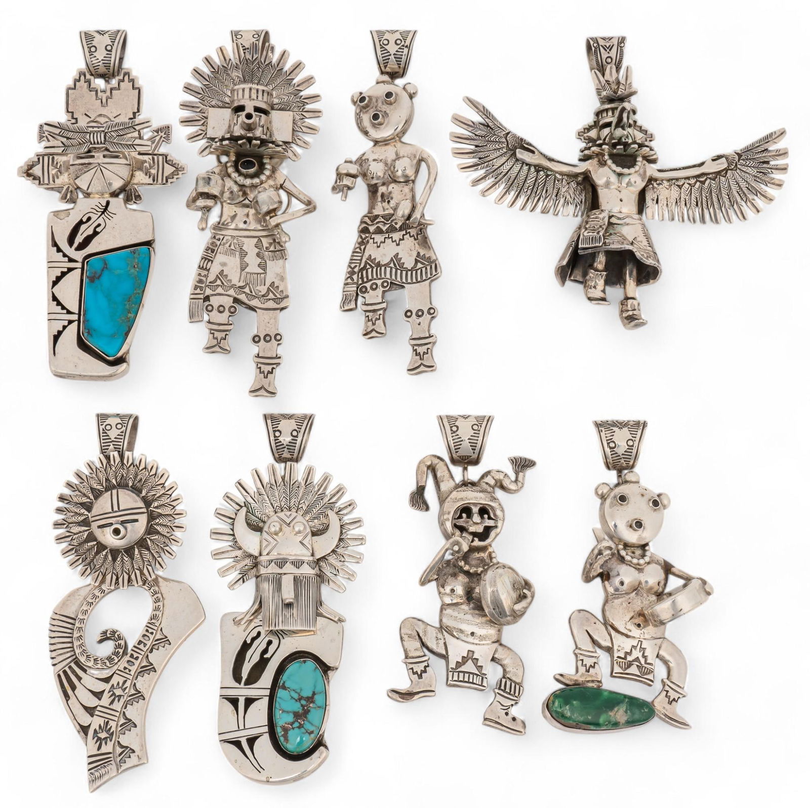 Collection of (8) Sterling Silver Bennie Ration Pendants (1 of 9)