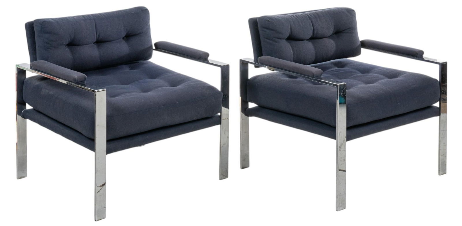 Pair of Navy Wool Upholstered Chrome Armchairs (1 of 7)