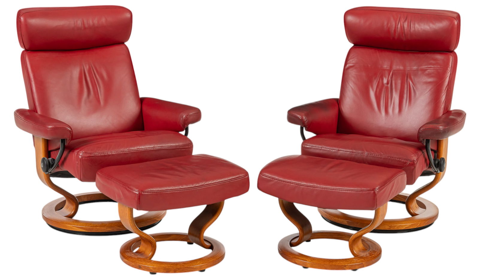 Pair of Stressless Red Leather Armchairs (1 of 10)