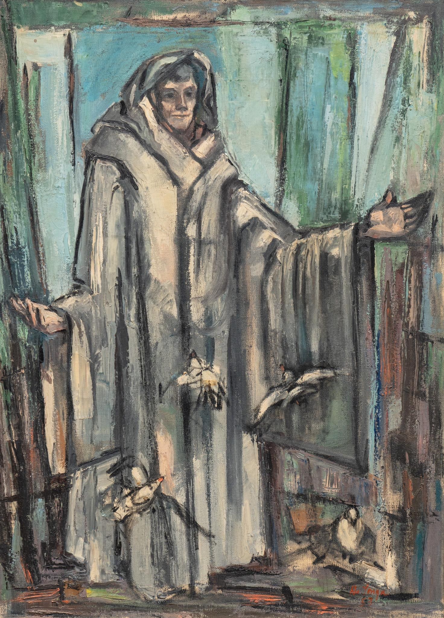 Mid-Century Monk Painting (1 of 6)