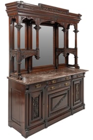 Victorian Marble Top Step Back Buffet