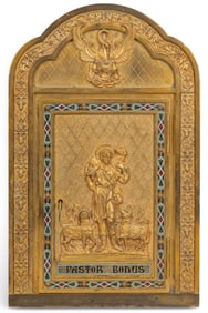 19th C. Brass Aumbry with Champleve Decoration