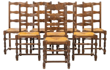 Set of (8) French Provincial Rush Seat Dining Chairs