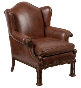 Ralph Lauren Brown Leather Wingback Armchair