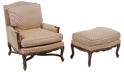 Vintage French Armchair and Ottoman